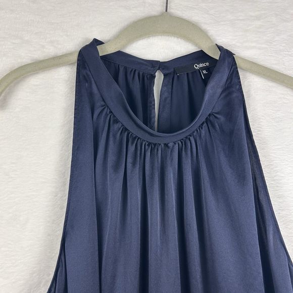 Quince XL Dark Blue  Washable Silk Sleeveless Top Flowy Blouse Quiet Luxury - Picture 2 of 8